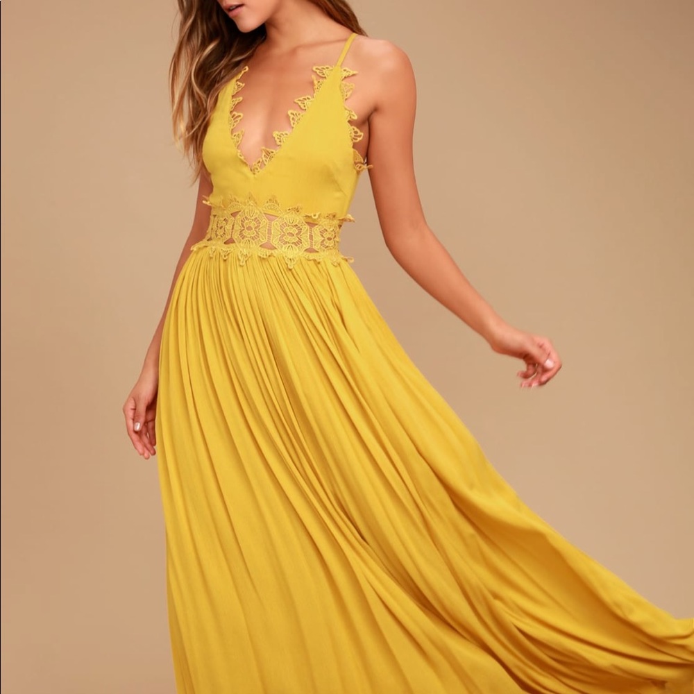 Lulus mustard lace maxi dress